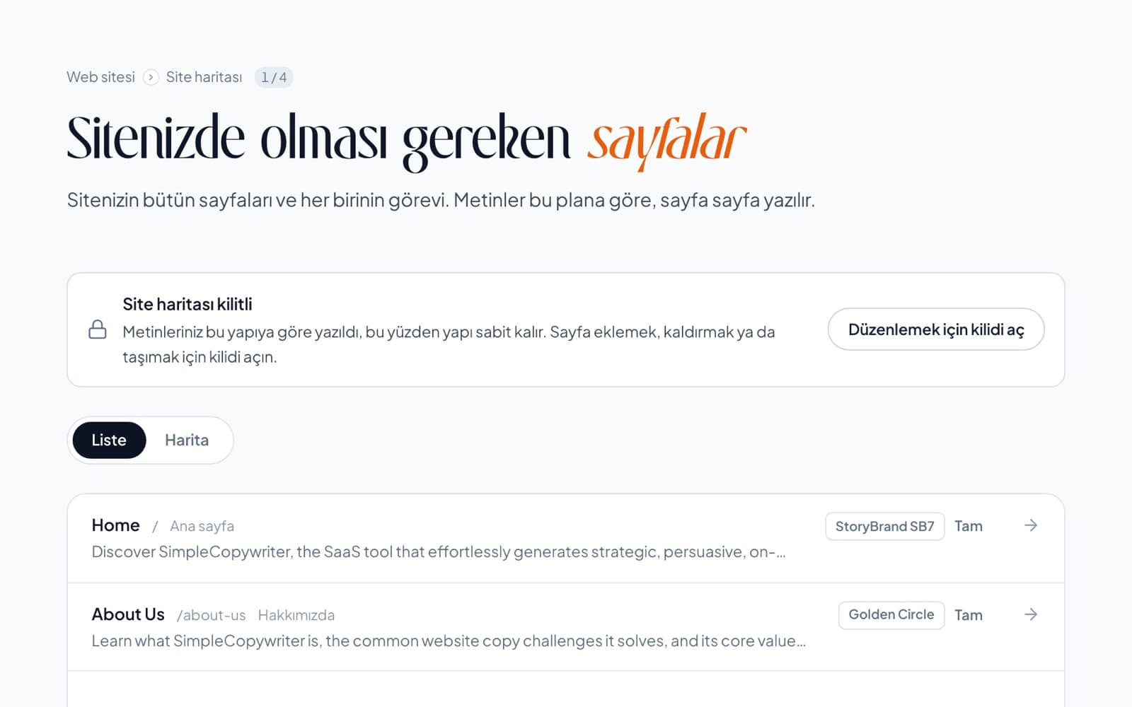 Site haritası ekranı