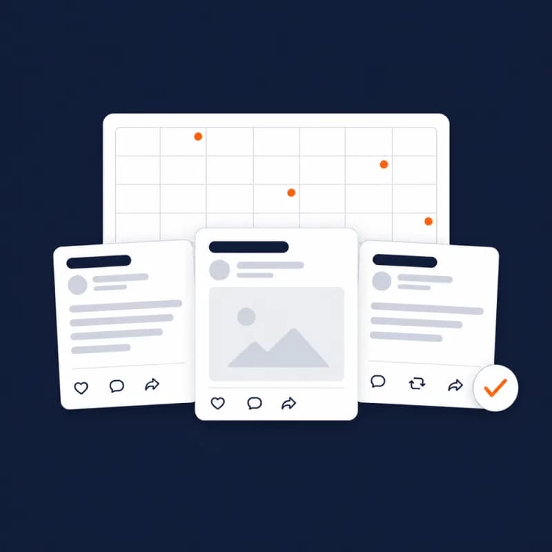 Illustration of a social media calendar and posts